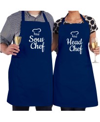 Head Chef Sous Chef Couple Matching Set Kitchen Partners Printed Adult Unisex Apron 